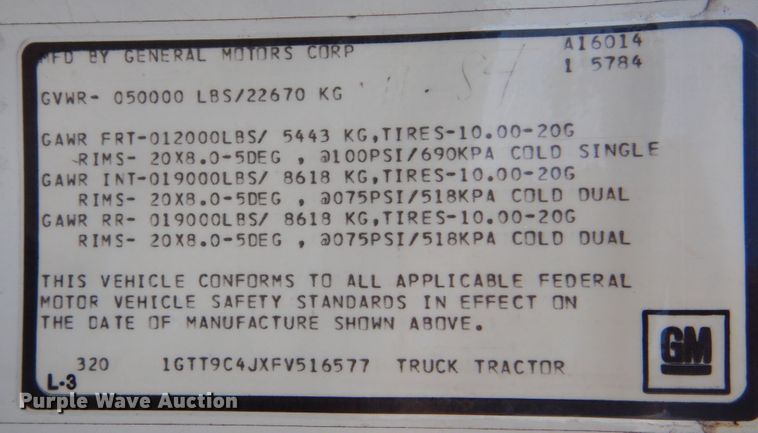 image for item JG9003 1985 GMC Brigadier  toter truck