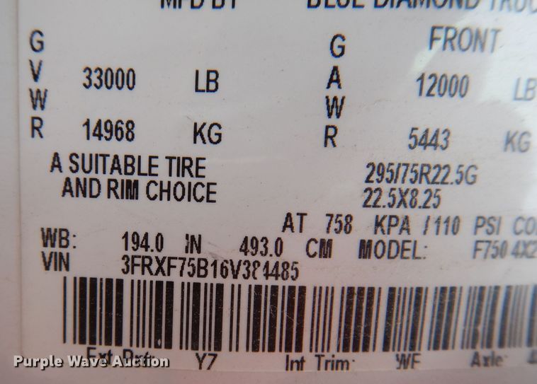 image for item KY9661 2006 Ford F750  fuel / lube truck