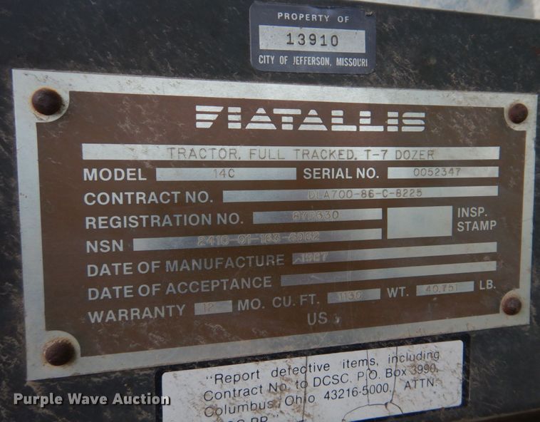 image for item DH8050 1988 Fiat-Allis 14C  dozer