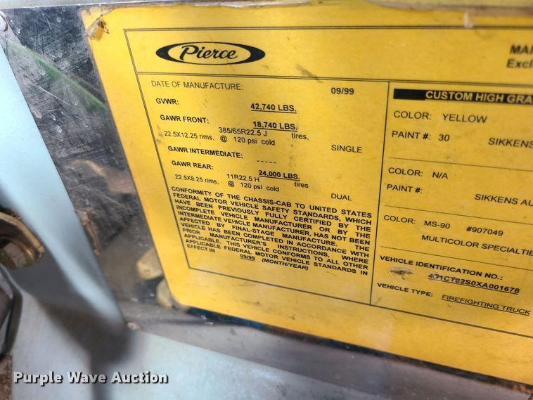 image for item DJ1517 1999 Pierce  fire truck