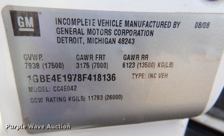 image for item DK1413 2008 Chevrolet C4500  dump truck