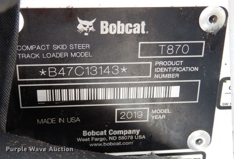 image for item DK1416 2019 Bobcat T870  tracked skid steer loader