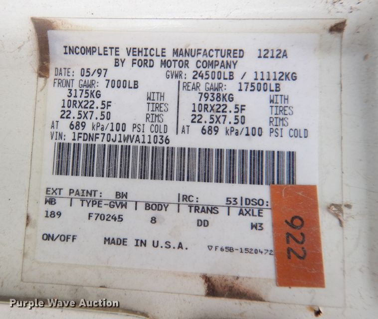 image for item DK3028 1998 Ford F700  dump flatbed truck