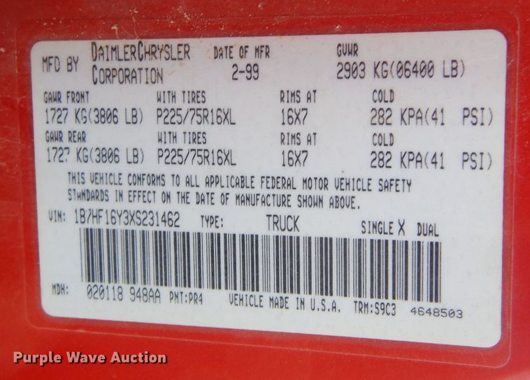 image for item DK3372 1999 Dodge Ram 1500  pickup truck