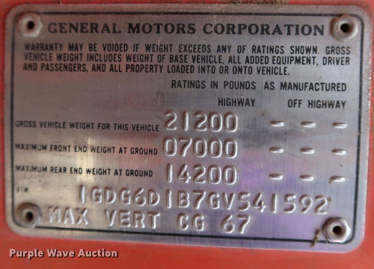 image for item DL0634 1986 GMC C6500  bucket truck