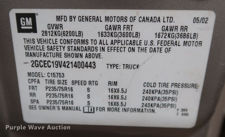 image for item DL0636 2002 Chevrolet Silverado 1500  Ext. Cab pickup truck