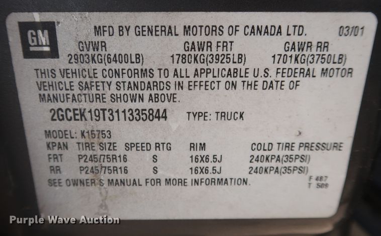 image for item DL0640 2001 Chevrolet Silverado 1500  Ext. Cab pickup truck