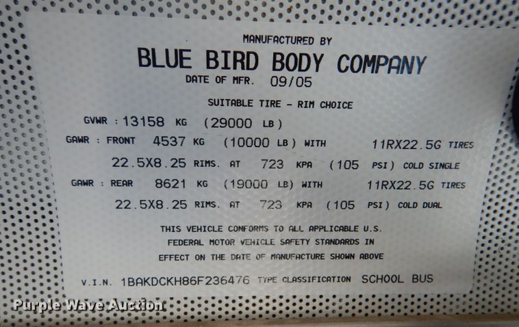 image for item DL3481 2006 Blue Bird Vision  school bus