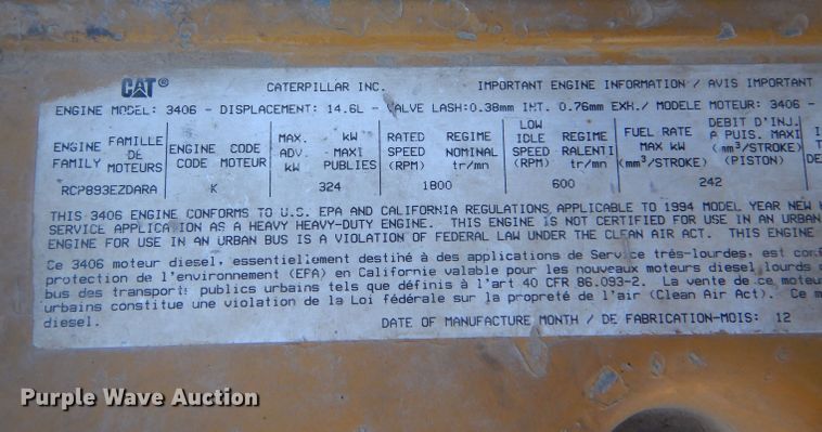 image for item DL3498 1994 International 9400  dump truck