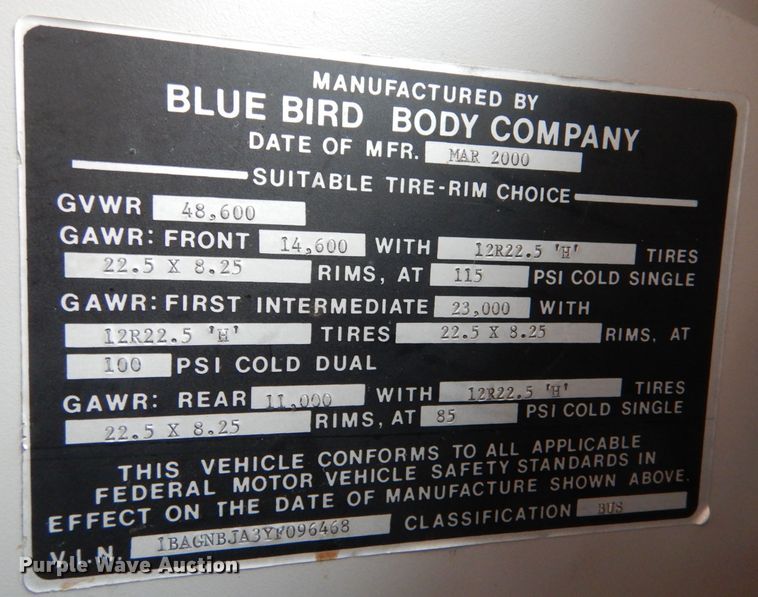 image for item DL3503 2000 Blue Bird LTC40  coach bus