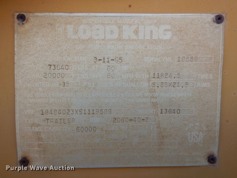 image for item DN5362 1995 Load King 2060-40-2  bottom dump trailer