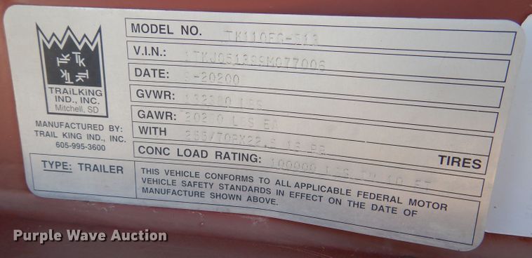 image for item DN5363 2009 Trail King TK110FG513  lowboy equipment trailer