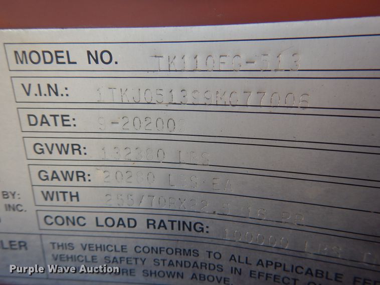 image for item DN5363 2009 Trail King TK110FG513  lowboy equipment trailer