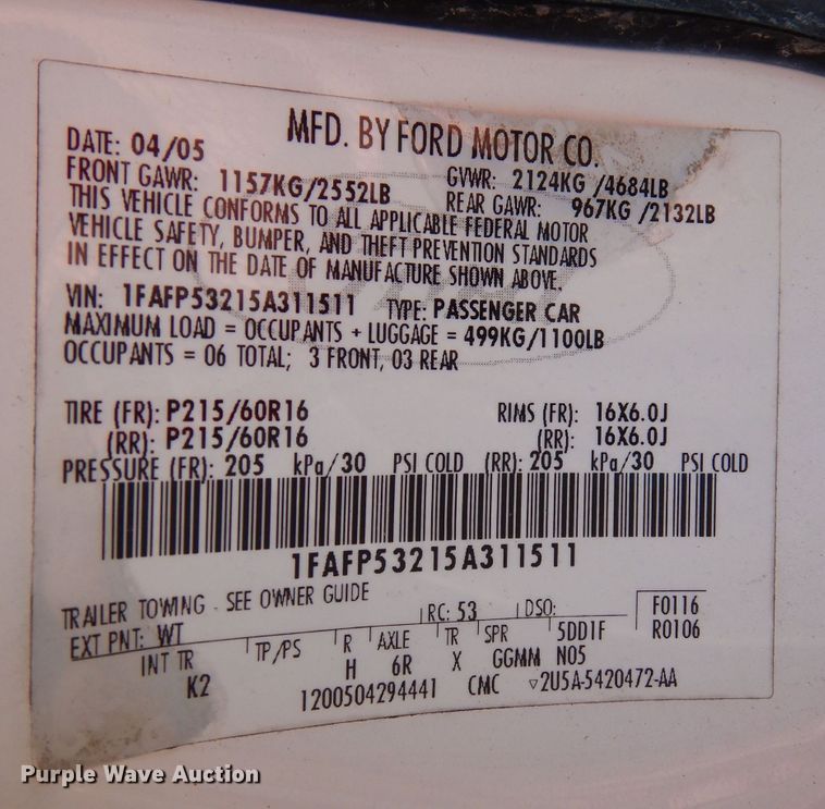 image for item DN5365 2005 Ford Taurus SE