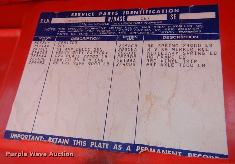 image for item DN5366 1968 Chevrolet C50  fire truck