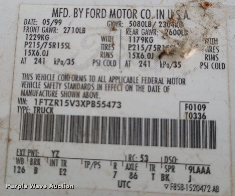 image for item DN5736 1999 Ford Ranger  SuperCab pickup truck