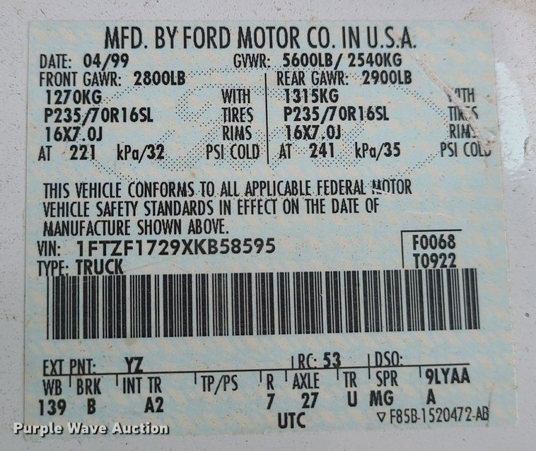 image for item DN5739 1999 Ford F150  pickup truck