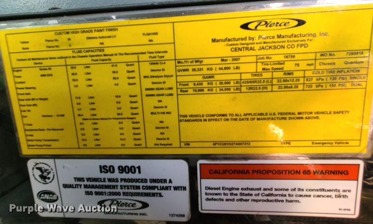 image for item DN5741 2007 Pierce Quantum  pumper fire truck