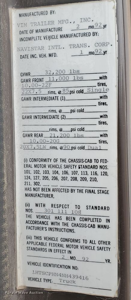 image for item GK9984 1992 International 4700  dump truck