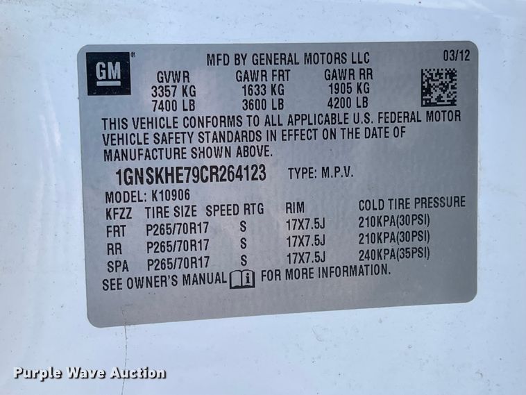 image for item IK9647 2012 Chevrolet Suburban 1500  SUV