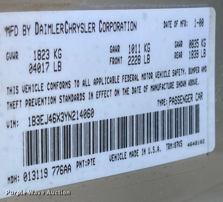 image for item IK9667 2000 Dodge Stratus