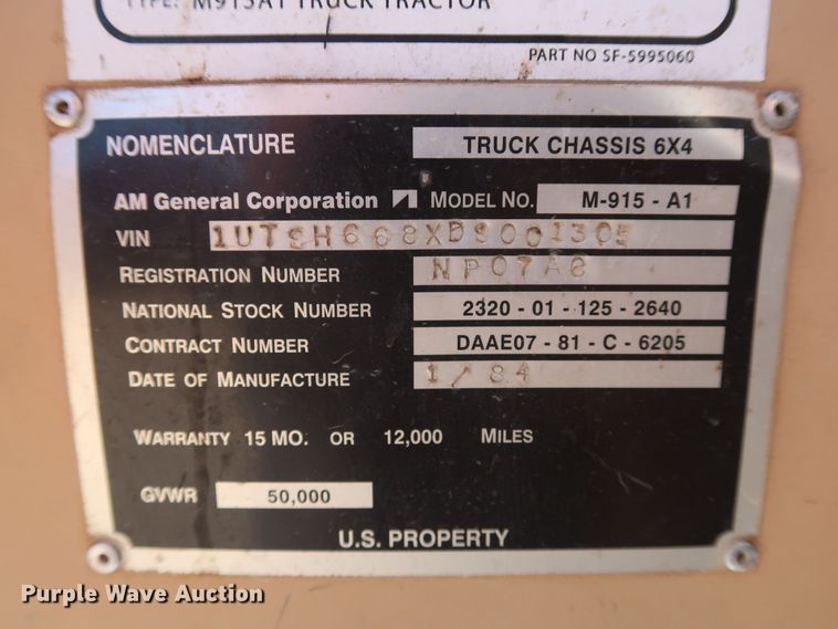 image for item JP9318 1983 Am General M915A1  dump truck