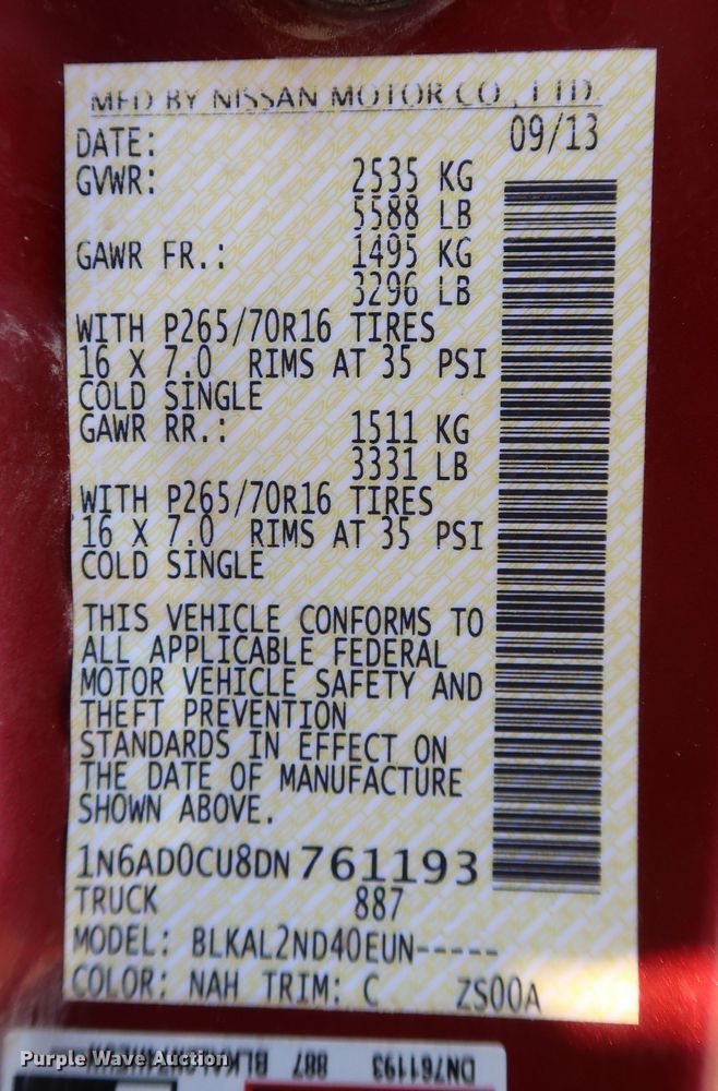 image for item JP9319 2013 Nissan Frontier SV  King Cab pickup truck