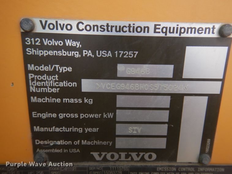 image for item JZ9787 2012 Volvo G946B  motor grader