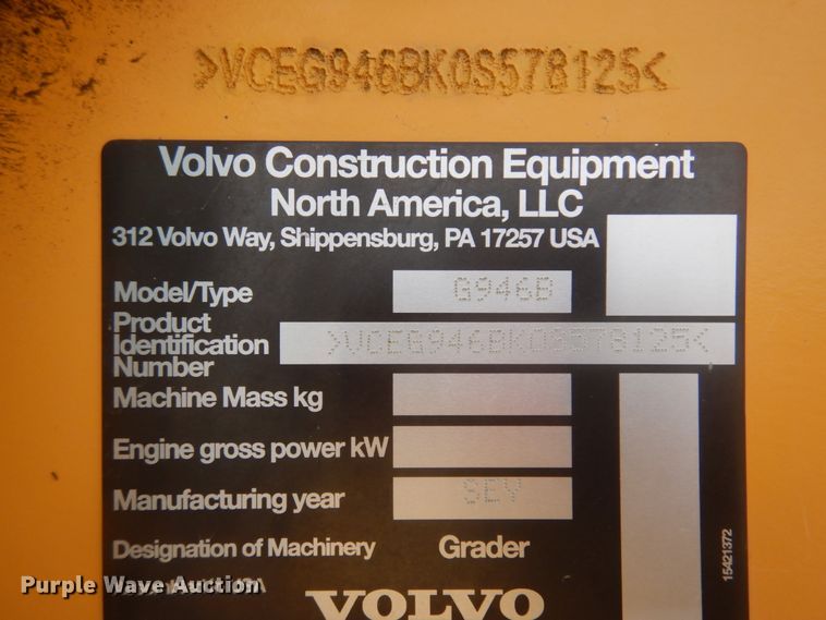 image for item JZ9789 2014 Volvo G946B  motor grader