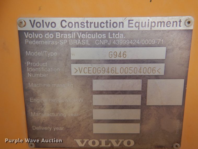 image for item JZ9790 2010 Volvo G946  motor grader