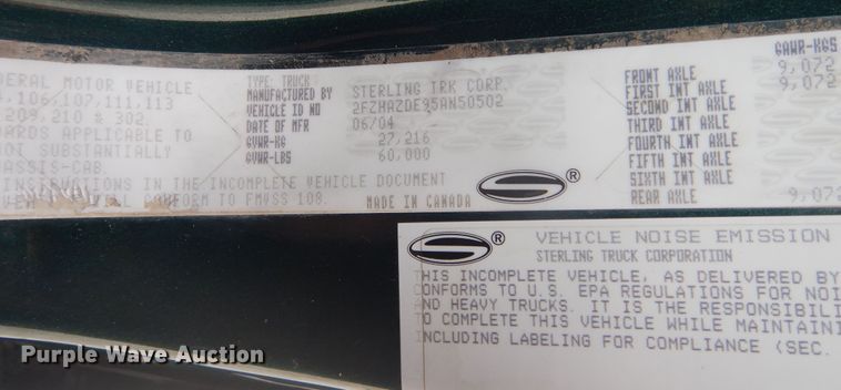 image for item KO9178 2005 Sterling LT9500  dump truck