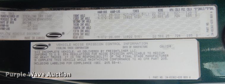 image for item KO9178 2005 Sterling LT9500  dump truck