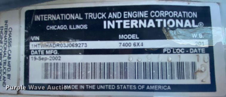 image for item KV9265 2003 International 7400  dump truck