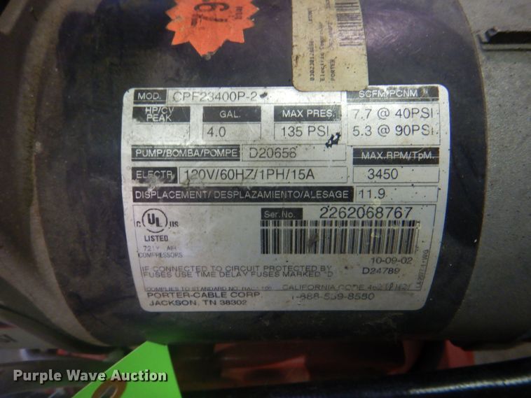 image for item KV9372 Porter Cable CPF23400P-2 air compressor