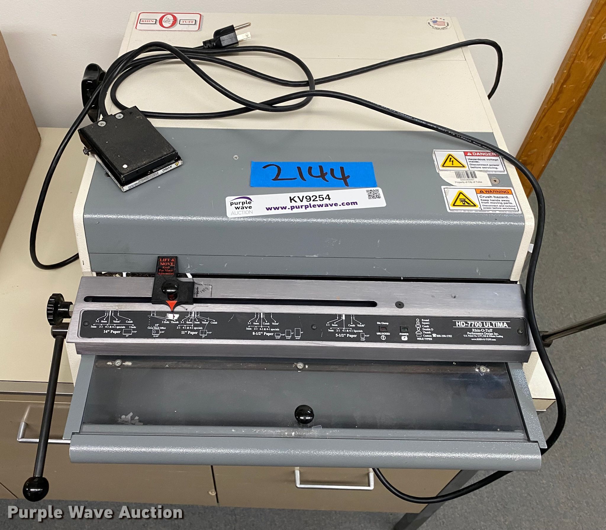 Rhino Tuff paper shredder in Tulsa, OK Item KV9254 sold Purple Wave