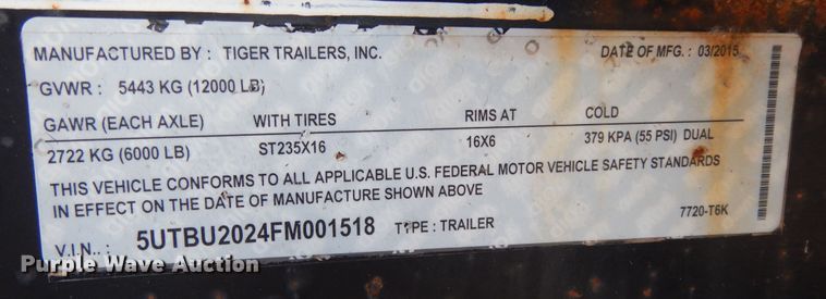 image for item DF0300 2015 Tiger  porta-potty refuse trailer