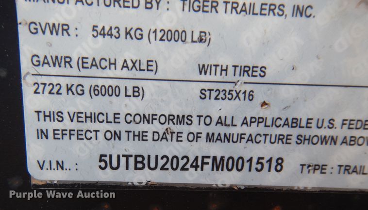 image for item DF0300 2015 Tiger  porta-potty refuse trailer