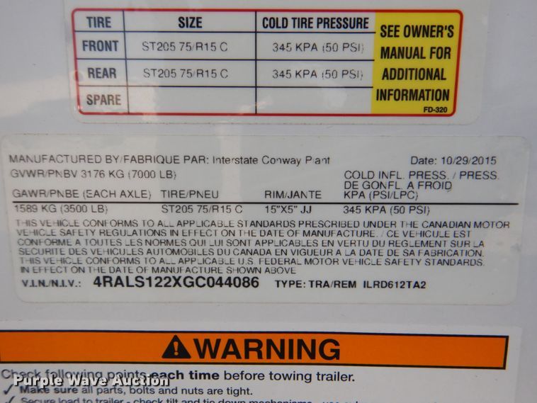 image for item DG1742 2016 Interstate West Trailers ILRD612TA2  enclosed cargo trailer