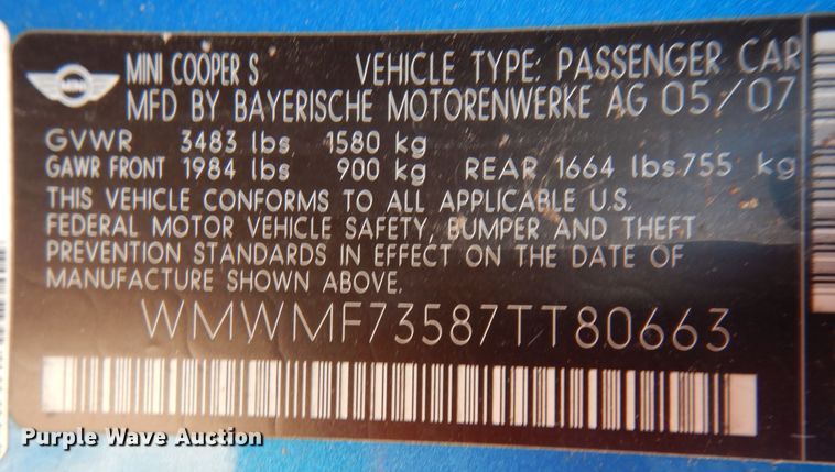 image for item DJ7435 2007 Mini Cooper S