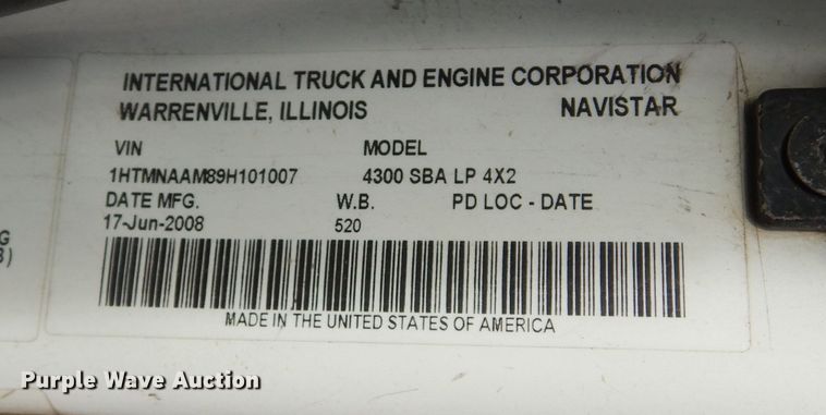 image for item DK3274 2009 International 4300  truck cab and chassis