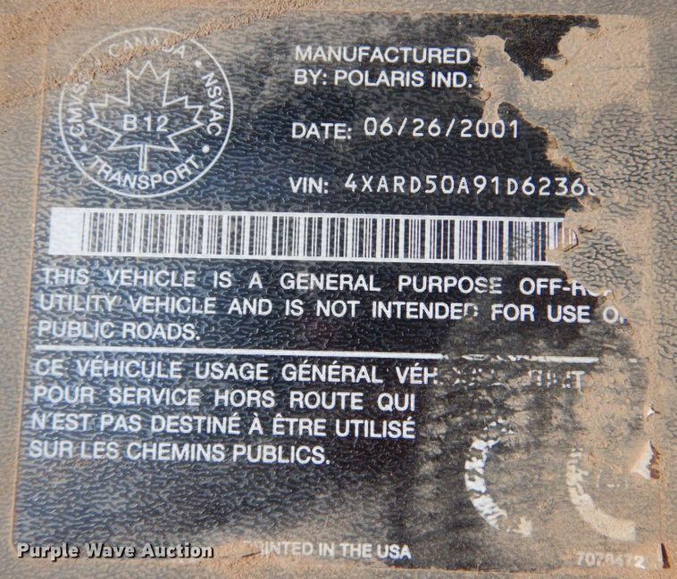 image for item DL0681 2001 Polaris Ranger  utility vehicle