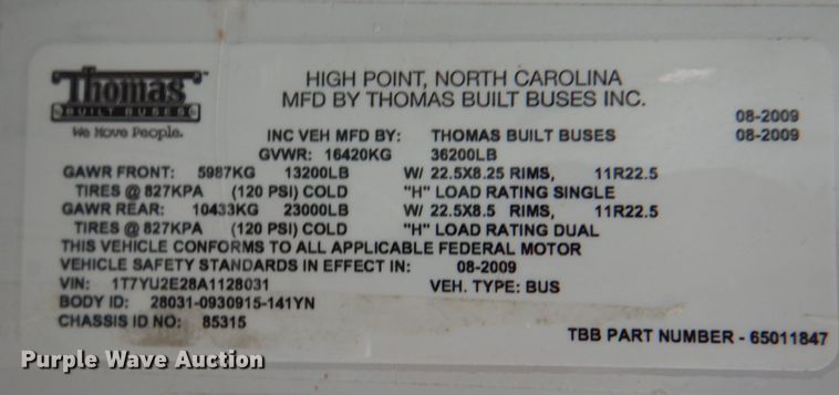 image for item HT9490 2010 Thomas Built Saf-T-Liner  school bus