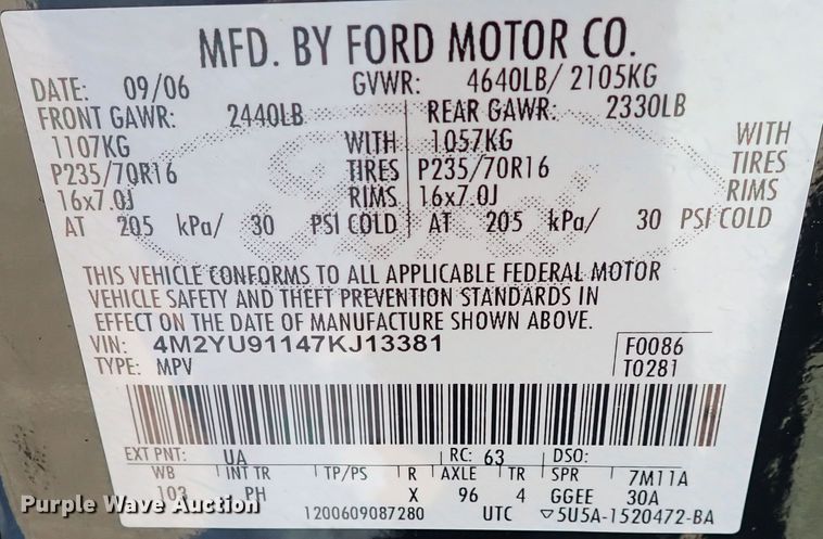 image for item IC9507 2007 Mercury Mariner  SUV