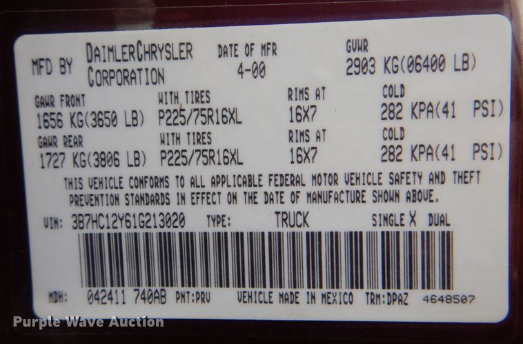 image for item ID9177 2001 Dodge Ram 1500  Club Cab pickup truck