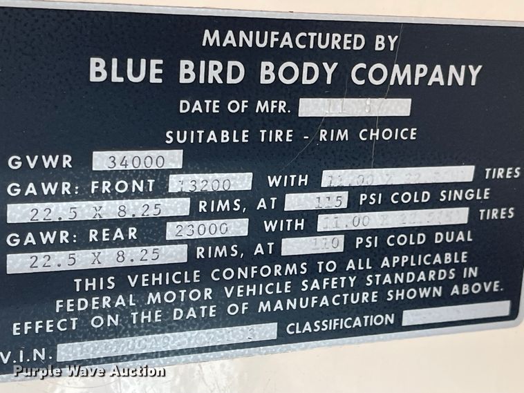 image for item IK9682 1987 Blue Bird  school bus