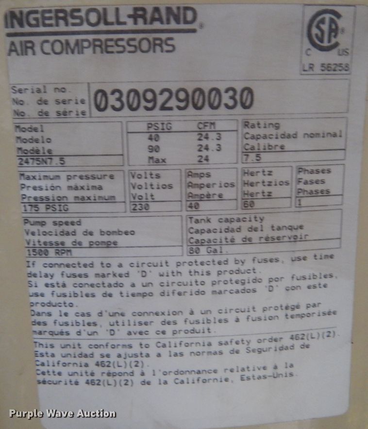 image for item IV9811 Ingersoll Rand 2475  air compressor