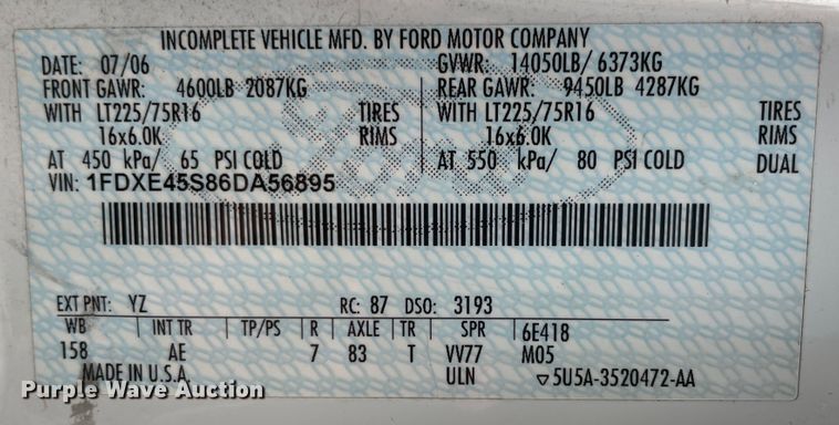 image for item IX9546 2006 Ford Econoline E450  box truck