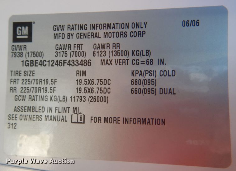 image for item JN9072 2006 Chevrolet C4500  utility / service truck