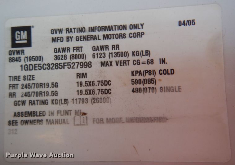 image for item JN9073 2005 Chevrolet C5500  flatbed truck