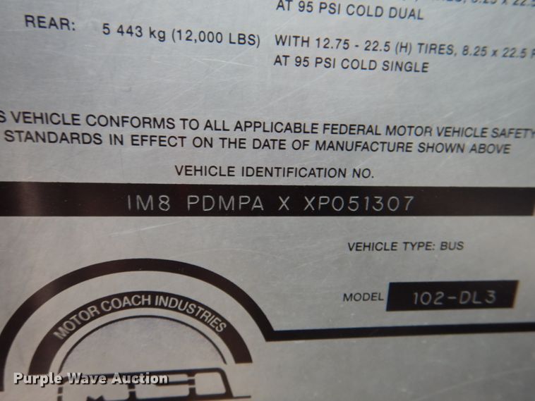 image for item JS9224 1999 Motor Coach Industries 102-DL3  coach bus